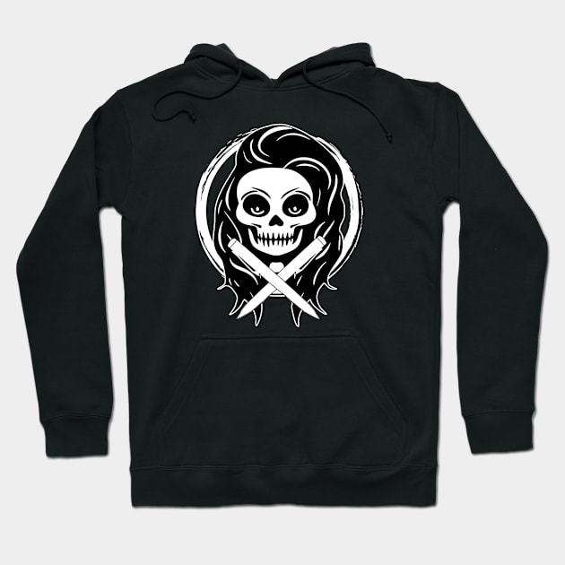 Journalist Skull and Crossed Pens White Logo Hoodie by Nuletto